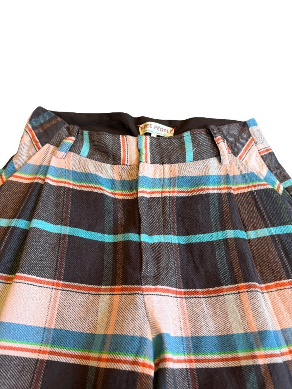 Free People Plaid Back Buckle Cotton Pants Wide Leg Bold Trousers Size 10 NWT - Picture 5 of 16